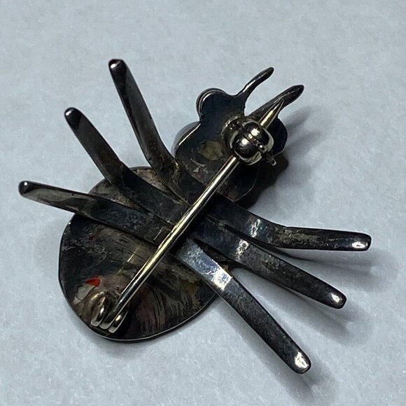 VINTAGE Native Southwest Sterling Silver Turquoise Ladybug Insect Brooch Pin EUC - Picture 6 of 16